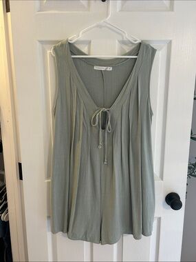 Altar'd State Dusty Sage Pleated V-Neck Romper